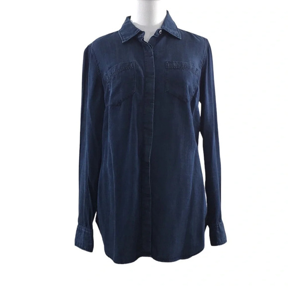 Talbots Blue Chambray Button Front Shirt Womens Small Long Sleeve‎ - Picture 1 of 11